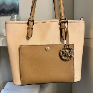 Michael Kors Cream and Tan Tote Bag